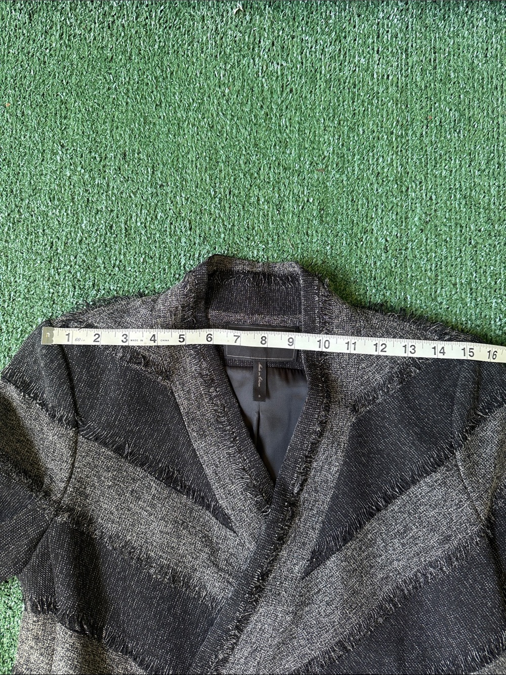 BCBGMaxAzria Gray and Black Striped Open-Front jacket. - Picture 9 of 10